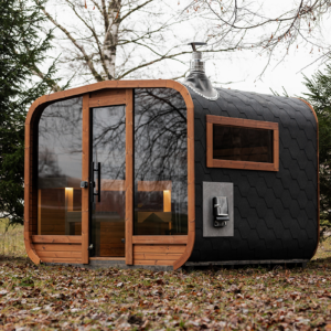 Wooden Outdoor Sauna With Panoramic Front Window Morgan
